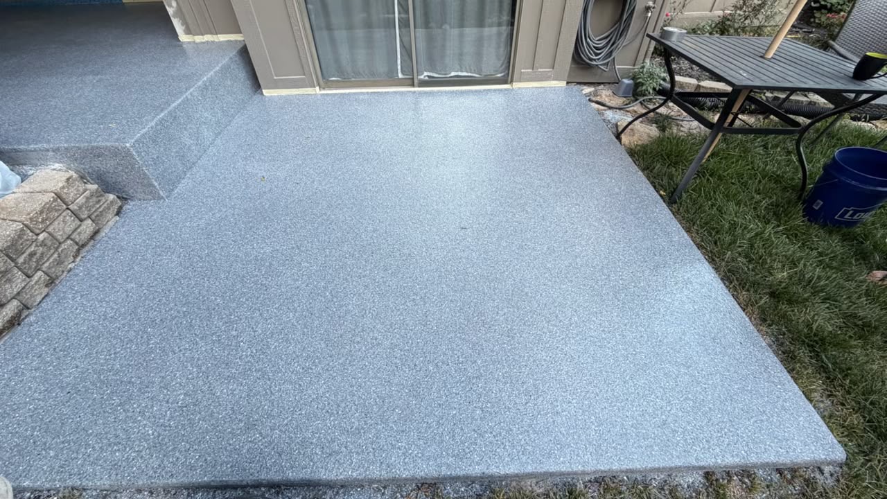 Finished patio polyaspartic floor coating, wide view